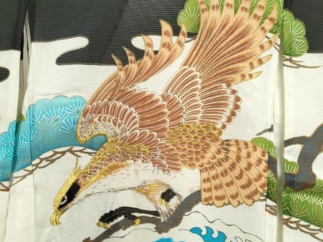 平和屋着物*夏物 お宮参り 男の子 祝着 産着 初着 のしめ 絽 刺繍 鷹 立波松文 金彩 逸品 CAAZ7124ze