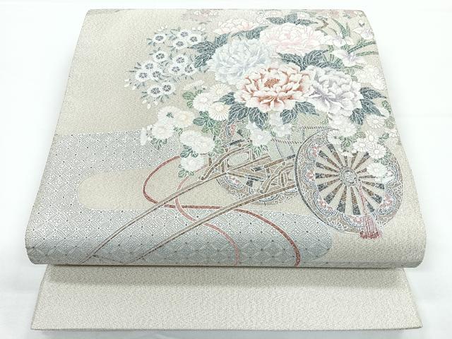 平和屋着物◎太鼓柄袋帯 綴れ 花車文 銀彩 正絹 逸品 CAAZ7204nb