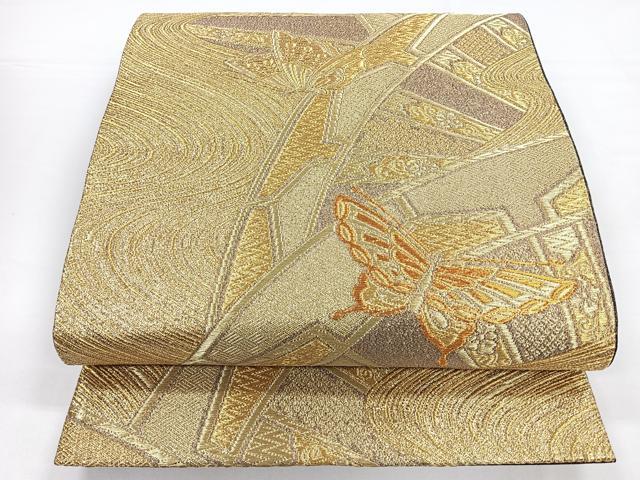 平和屋着物◎六通柄袋帯 片輪車舞蝶文 金糸 正絹 逸品 CAAZ7361nb