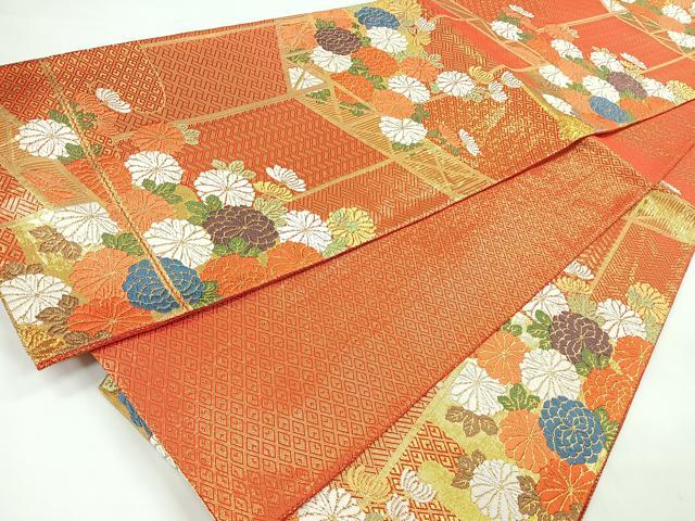 平和屋着物◎佐賀錦 六通柄袋帯 唐織 草花文 菊 金糸 正絹 逸品 CAAZ7372nb