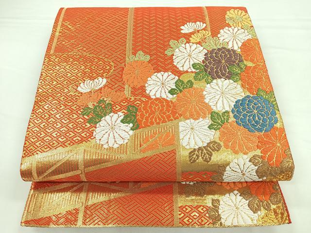 平和屋着物◎佐賀錦 六通柄袋帯 唐織 草花文 菊 金糸 正絹 逸品 CAAZ7372nb