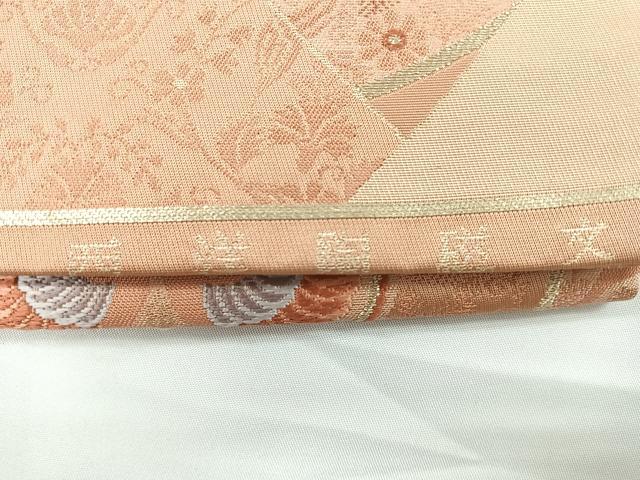 平和屋着物◎六通柄袋帯 双鳥花唐草文 西洋陶磁紋 金糸 正絹 逸品 CAAZ7386nb