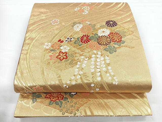 平和屋着物◎六通柄袋帯 花筏文 金糸 鈴乃屋扱い 正絹 逸品 CAAZ7429nb
