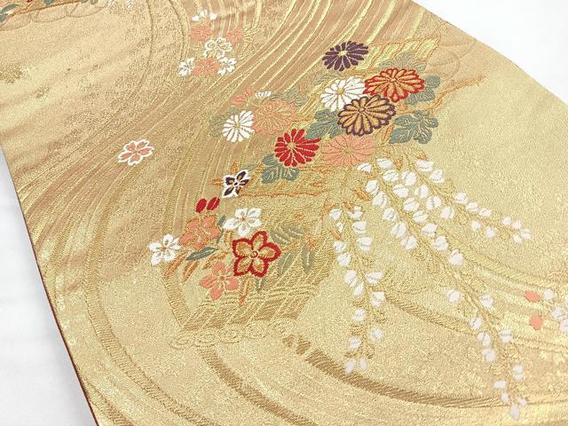 平和屋着物◎六通柄袋帯 花筏文 金糸 鈴乃屋扱い 正絹 逸品 CAAZ7429nb