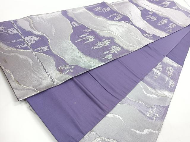 平和屋着物◎六通柄袋帯 遠山風景文 銀糸 正絹 逸品 CAAZ7437nb