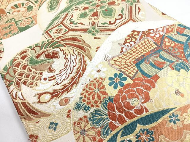 平和屋着物◎アンティーク 大正ロマン 全通柄京袋帯 鳳凰花文 正絹 逸品 CAAZ7450nb