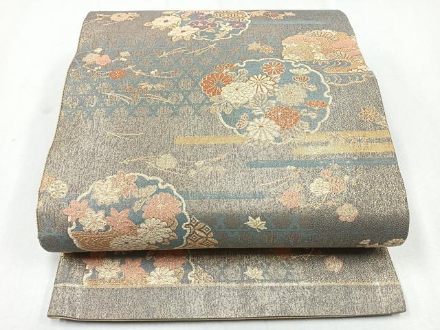 平和屋着物◎六通柄袋帯 雪輪吉祥花文 金糸 正絹 逸品 CAAZ7522nb