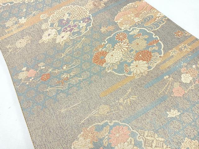 平和屋着物◎六通柄袋帯 雪輪吉祥花文 金糸 正絹 逸品 CAAZ7522nb