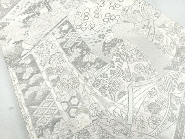 平和屋着物◎六通柄袋帯 人物孔雀花文 銀糸 正絹 逸品 CAAZ7540nb