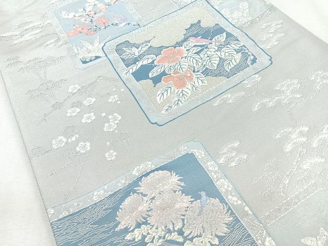 平和屋着物◎六通柄袋帯 天笠瑞鳥文 銀糸 正絹 逸品 CAAZ7559nb