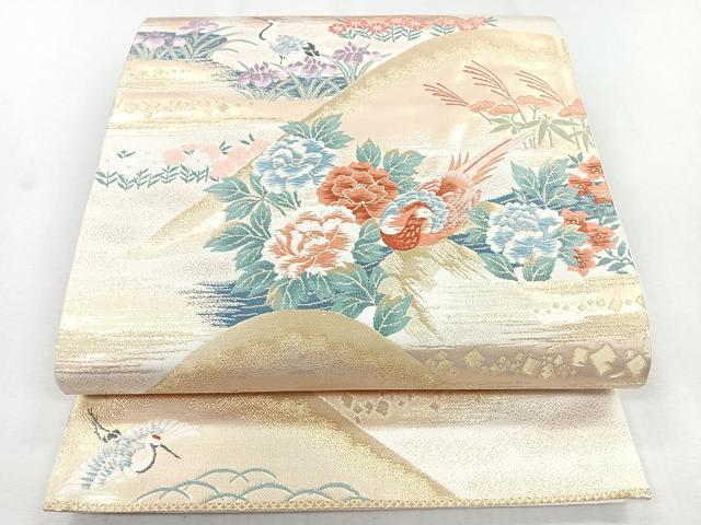 平和屋着物◎六通柄袋帯 唐織 花鳥文 鶴 金糸 正絹 逸品 CAAZ7569nb