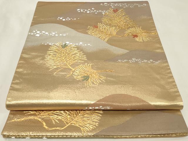平和屋着物◎六通柄袋帯 唐織 遠山枝松文 金銀糸 正絹 逸品 CAAZ7668in