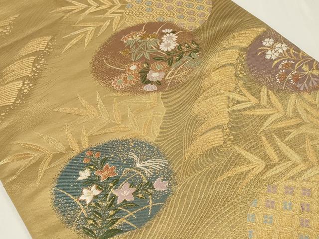 平和屋着物◎六通柄袋帯 唐織 草花丸文 金糸 正絹 逸品 CAAZ7739in