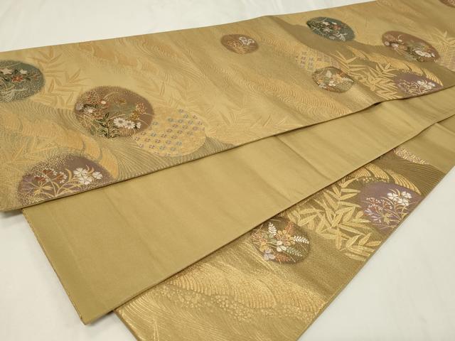 平和屋着物◎六通柄袋帯 唐織 草花丸文 金糸 正絹 逸品 CAAZ7739in