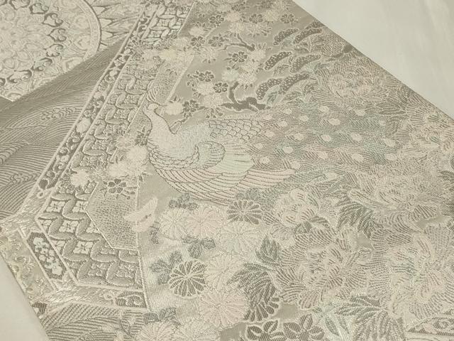 平和屋着物◎六通柄袋帯 蜀甲扇面花鳥文 プラチナ箔 正絹 逸品 CAAZ7751in