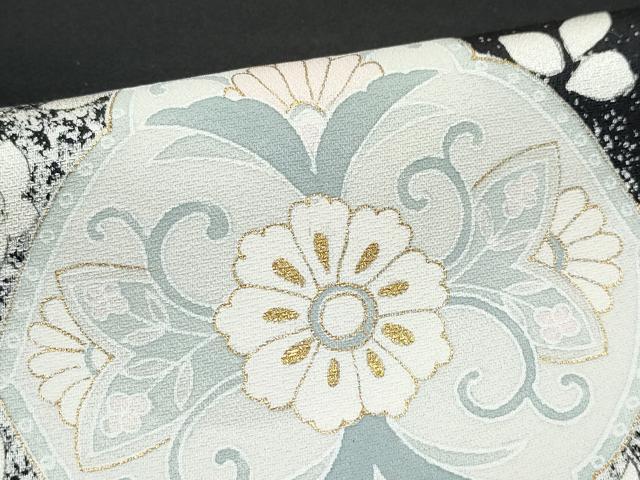 平和屋着物●訪問着 吉祥花文 たたき染め 黒地 金彩 正絹 逸品 CAAZ8114vf