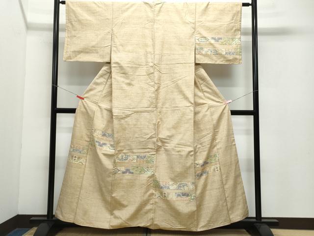 平和屋着物▽訪問着　単衣　小千谷紬地　吉祥花文　正絹　逸品　AAAZ0962jh 平和屋着物○訪問着 小千谷紬 吉祥花文 正絹 逸品 CAAZ8211vf