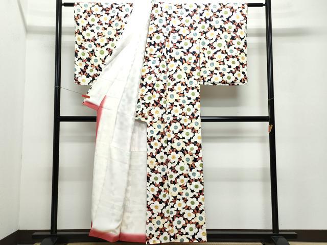 平和屋着物●上質な小紋 舞梅文 黒地 金彩 正絹 逸品 CAAZ8225vf