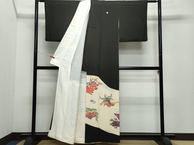 平和屋着物●豪華黒留袖 型染め 鳳凰草花文 正絹 逸品 CAAZ8269vf