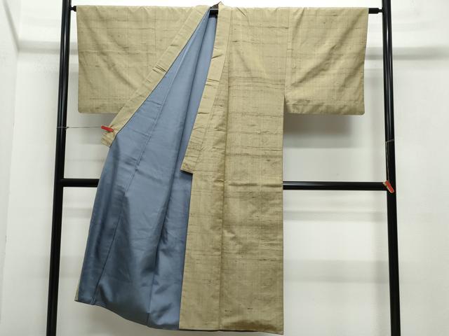平和屋着物●男性 紬 アンサンブル 空五倍子色 正絹 逸品 CAAZ8283vf