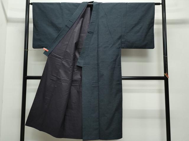 平和屋着物●男性 紬 アンサンブル 藍鉄色 正絹 逸品 CAAZ8284vf