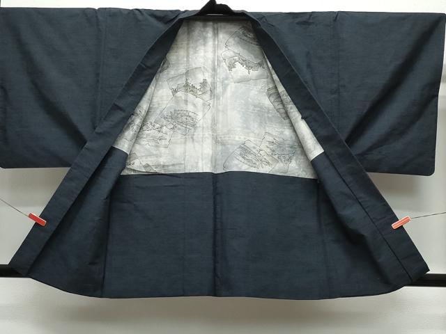 平和屋着物●男性 紬 アンサンブル 藍鉄色 正絹 逸品 CAAZ8284vf