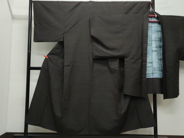 平和屋着物●男性 紬 アンサンブル 格子 赤墨色 正絹 逸品 CAAZ8331vf
