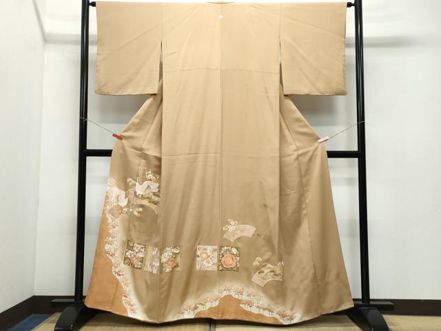 平和屋着物●豪華色留袖 地紙飛鶴草花文 暈し染め 金銀彩 正絹 逸品 CAAZ8349vf