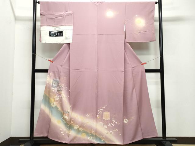 平和屋着物●訪問着 箔彩織 舞琳派 貝桶風景飛鶴花文 反端付き 金彩 正絹 逸品 CAAZ8382vf