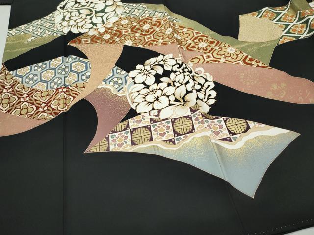 平和屋着物●豪華黒留袖 駒刺繍 吉祥花唐草文 金彩 正絹 逸品 CAAZ8400vf
