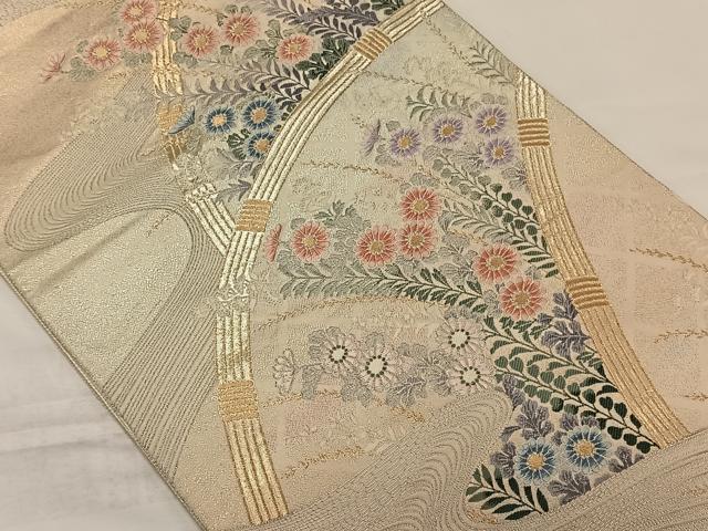 平和屋着物◎六通柄袋帯 流水草花文 金銀糸 正絹 逸品 CAAZ8495qv