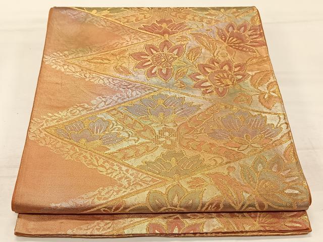 平和屋着物◎六通柄袋帯 更紗花文 金糸 正絹 逸品 CAAZ8526qv