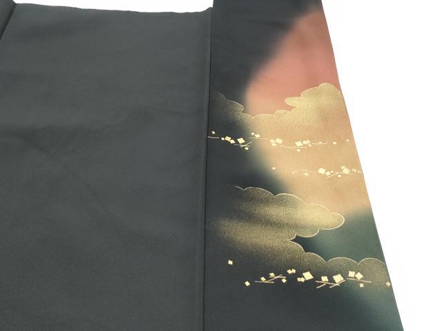平和屋着物▼豪華黒留袖 総刺繍 扇面飛鶴花文 暈し染め 金彩 正絹 逸品 CAAZ8842th
