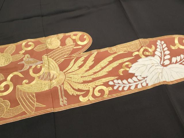 平和屋着物▼豪華黒留袖 駒刺繍 エ霞鳳凰花文 金銀糸 正絹 逸品 CAAZ8998th
