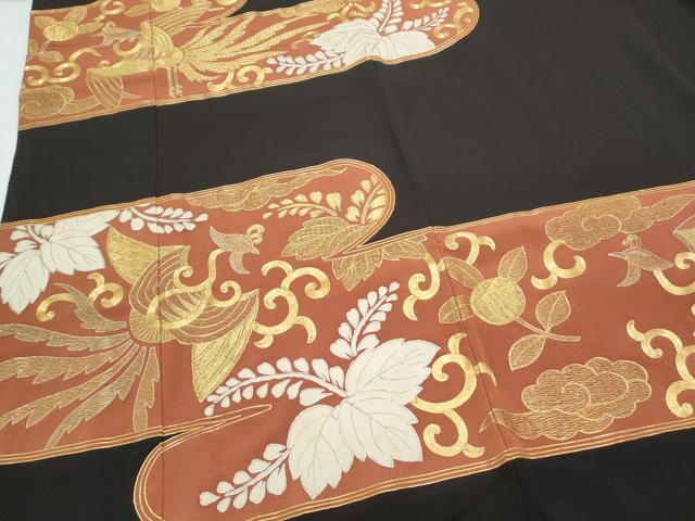 平和屋着物▼豪華黒留袖 駒刺繍 エ霞鳳凰花文 金銀糸 正絹 逸品 CAAZ8998th