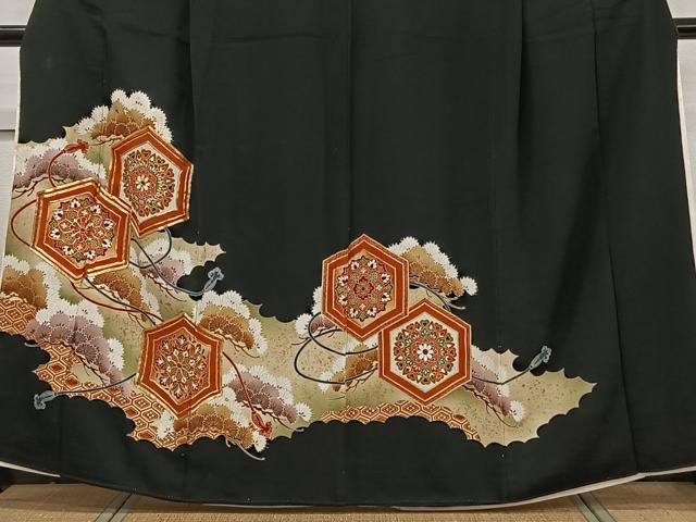 平和屋着物■豪華黒留袖 駒刺繍 正倉院吉祥花文 金銀彩 正絹 逸品 CAAZ9310xi