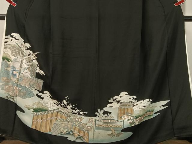 平和屋着物■豪華黒留袖 刺繍 道長花鳥文 金彩 正絹 逸品 CAAZ9929vp
