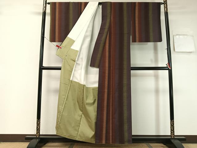 平和屋着物●珈琲染 紬 間道 正絹 逸品 CABH4481vp
