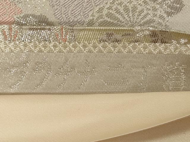 平和屋着物◎六通柄袋帯 風景花松文 プラチナ二丁箔 正絹 逸品 CABA0007oy
