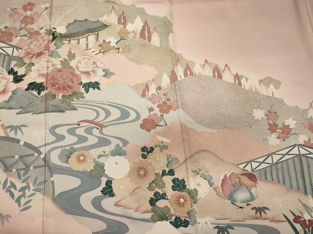 平和屋着物■色留訪問着 流水草花文 暈し染め 金彩 正絹 逸品 CABA0285oy
