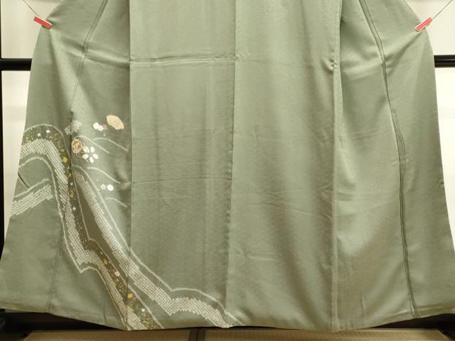 平和屋着物■訪問着 駒刺繍 絞り 糸車花唐草文 金銀彩 正絹 逸品 CABA0376oy