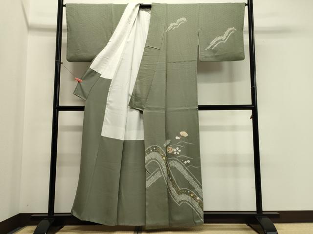 平和屋着物■訪問着 駒刺繍 絞り 糸車花唐草文 金銀彩 正絹 逸品 CABA0376oy