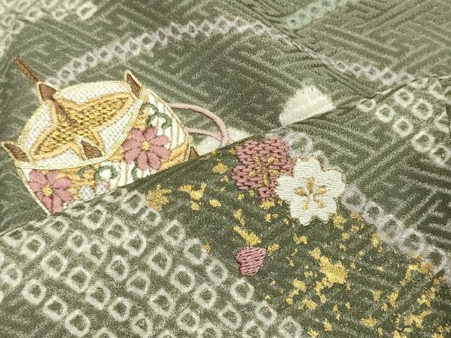 平和屋着物■訪問着 駒刺繍 絞り 糸車花唐草文 金銀彩 正絹 逸品 CABA0376oy