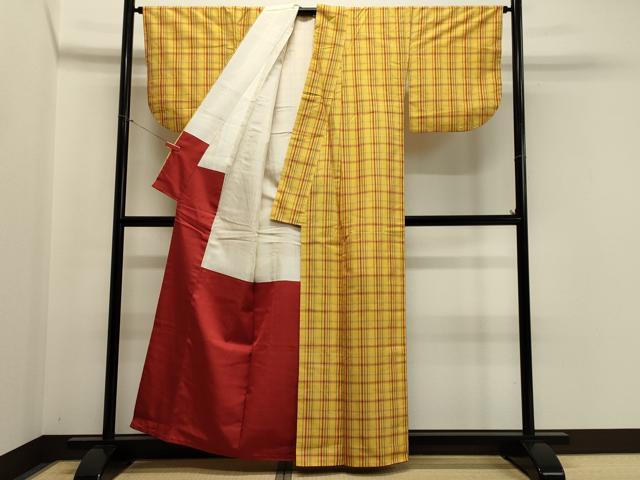 平和屋着物■上質な紬 格子柄 正絹 逸品 CABA0380oy