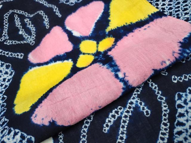 平和屋着物∴夏物 浴衣 有松鳴海絞り 枝花文 綿 逸品 CABA0417ng