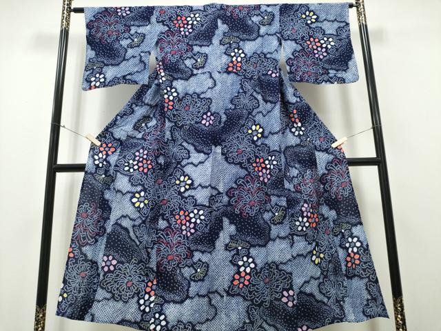 平和屋着物∴夏物 浴衣 有松鳴海絞り 雲重ね乱菊 綿 逸品 CABA0418ng