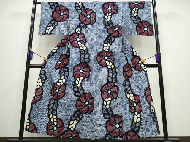 平和屋着物∴夏物 浴衣 有松鳴海絞り 枝葉花文 綿 逸品 CABA0426ng