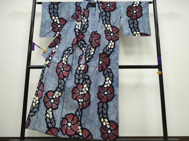 平和屋着物∴夏物 浴衣 有松鳴海絞り 枝葉花文 綿 逸品 CABA0426ng