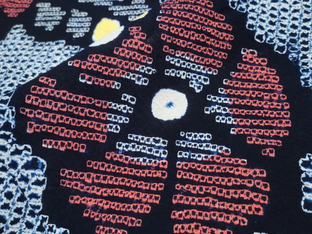 平和屋着物∴夏物 浴衣 有松鳴海絞り 枝葉花文 綿 逸品 CABA0426ng