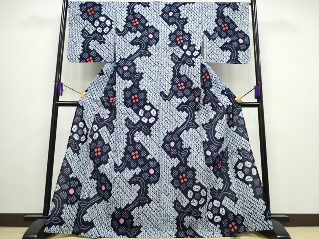 平和屋着物∴夏物 浴衣 有松鳴海絞り 花唐草文 綿 逸品 CABA0428ng